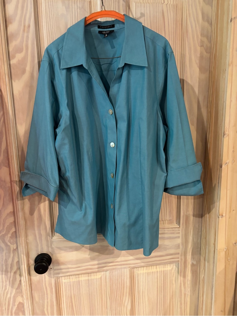 Foxcroft Teal Button-Front Blouse Jacket
